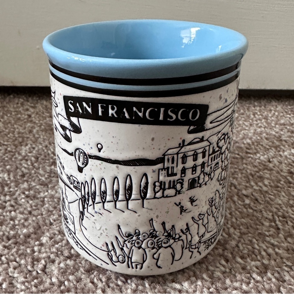 Vintage 80s Mico San Francisco Coffee Mug Souvenir Speckled Embossed Retro